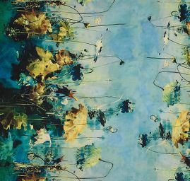 Krepdešín tisk lotosový květ