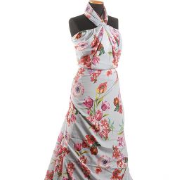 Krepdešín tisk květy tulipánů sv. modrý