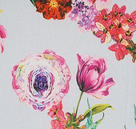 Krepdešín tisk květy tulipánů sv. modrý