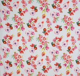 Krepdešín tisk květy tulipánů sv. modrý