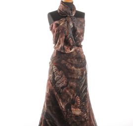 Šifon plise vzor velkých pávů