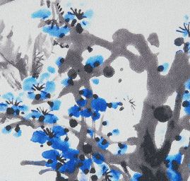 Krepdešín květy višní sv. modrý