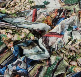 Krepdešín tisk kytice