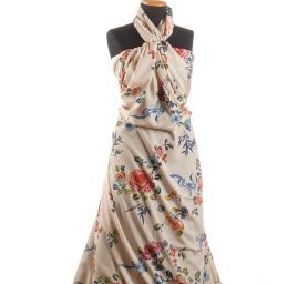 Krepdešín tisk vzor květy/motýlci béžový