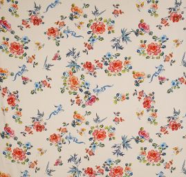 Krepdešín tisk vzor květy/motýlci béžový