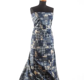 Bavlna pružná tisk riflový patchwork