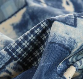 Bavlna pružná tisk riflový patchwork