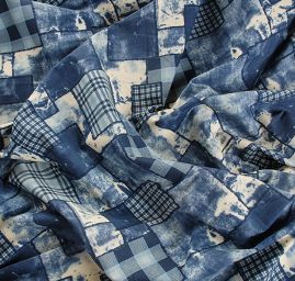 Bavlna pružná tisk riflový patchwork