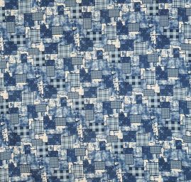 Bavlna pružná tisk riflový patchwork