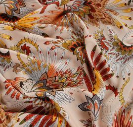 Viskozová šatová látka listová mozaika hnědá