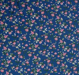 Viskozová šatová látka drobné kytičky modrá