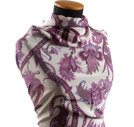 Hedvábný krepdešín paisley vzor exotický motiv páv