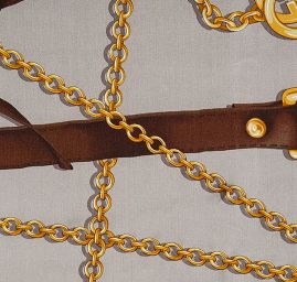 Hedvábná látka vzor přezky a řetízky šedá