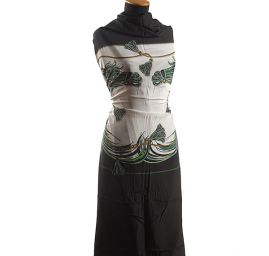 Hedvábný krepdešín kupón motiv koně zelený