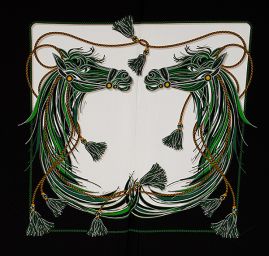 Hedvábný krepdešín kupón motiv koně zelený