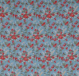 Šifon plise motiv drobné kytičky tyrkysový podklad