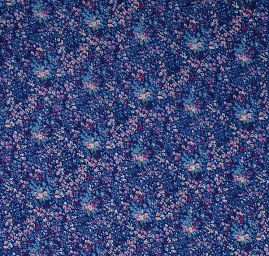 Šifon plise motiv drobné květy modrý