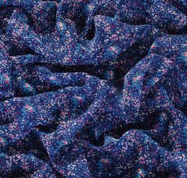 Šifon plise motiv drobné květy modrý