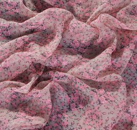 Šifon plisé motiv drobných květů starorůžová