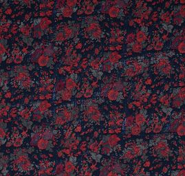 Šifon plisé motiv drobné květy černočervený