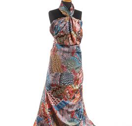 Satén imitace hedvábí vzor patchwork 