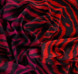 Žoržet digitální tisk zvířecí motiv červený/fialový