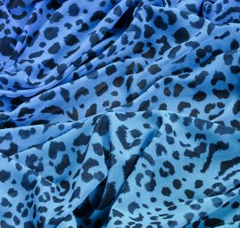Šifon elastický zvířecí motiv modrá/tyrkysová