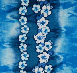 Bavlněný etamín květinový motiv modrá/bílá