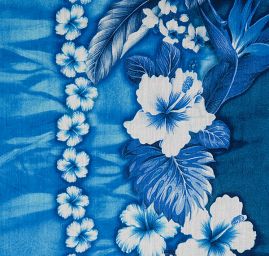Bavlněný etamín květinový motiv modrá/bílá