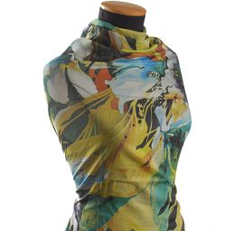 Bavlněný etamín květy žlutá/zelená