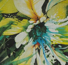 Bavlněný etamín květy žlutá/zelená