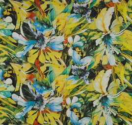 Bavlněný etamín květy žlutá/zelená 