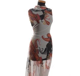 Šifon tisk paisley vzor a květinový motiv