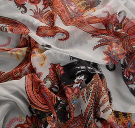 Šifon tisk paisley vzor a květinový motiv