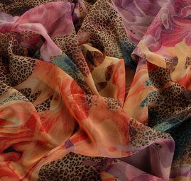 Šifon tisk zvířecí motiv nevšední květy