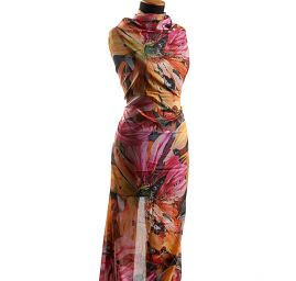 Bavlněný etamín květy červená/oranžová 