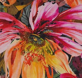 Bavlněný etamín květy červená/oranžová 