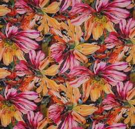 Bavlněný etamín květy červená/oranžová 