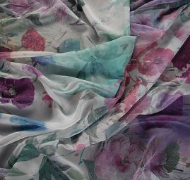 Šifon tisk květinový motiv louka