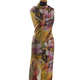 Bavlněný etamín květy žlutá/růžová 