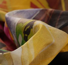 Bavlněný etamín květy žlutá/růžová 