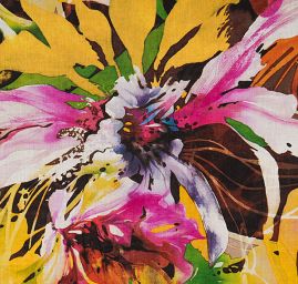 Bavlněný etamín květy žlutá/růžová 