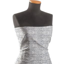 Žakárová pružná látka slonová kost/modrá