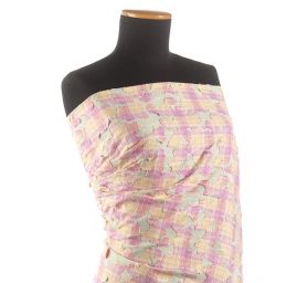 Šifon s aplikací a výšivkou kostka růžovožlutý