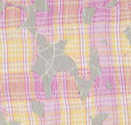 Šifon s aplikací a výšivkou kostka růžovožlutý