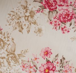 Imitace hedvábí pružný atlas květinový vzor fuchsiová