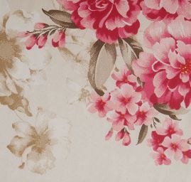 Imitace hedvábí pružný atlas květinový vzor fuchsiová