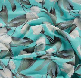 Batist bavlna hedvábí směs vzor tulipány sv.modrá