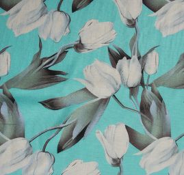 Batist bavlna hedvábí směs vzor tulipány sv.modrá