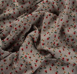 Viskozová šatová látka drobné květy šedá